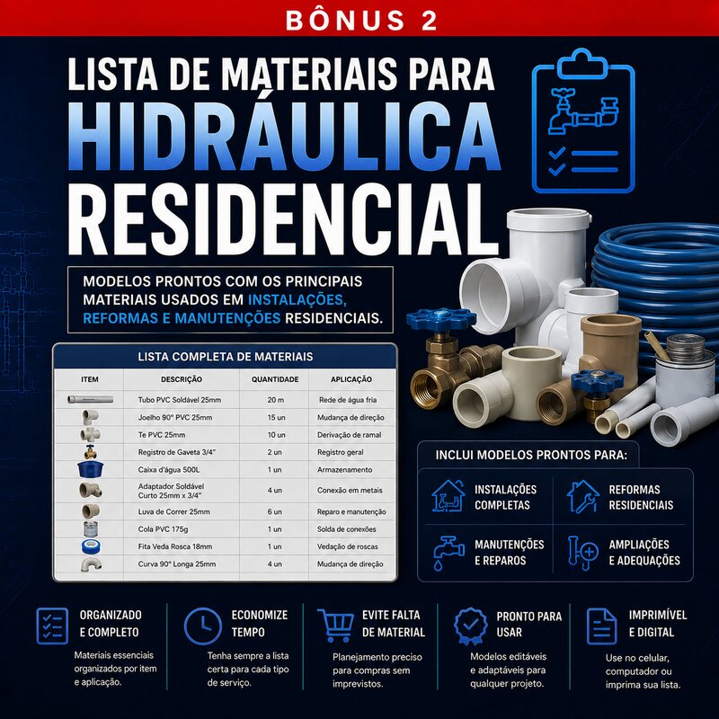 Lista de materiais para hidráulica residencial